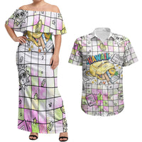 Hawaii Cruising Back To School Couples Matching Off Shoulder Maxi Dress and Hawaiian Shirt Grid Pattern With School Bag And Vintage Surf Van TS04 White Yellow - Polynesian Pride