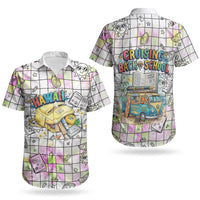 Hawaii Cruising Back To School Couples Matching Off Shoulder Short Dress and Hawaiian Shirt Grid Pattern With School Bag And Vintage Surf Van TS04 - Polynesian Pride