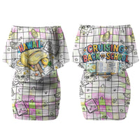 Hawaii Cruising Back To School Couples Matching Off Shoulder Short Dress and Long Sleeve Button Shirt Grid Pattern With School Bag And Vintage Surf Van TS04 - Polynesian Pride