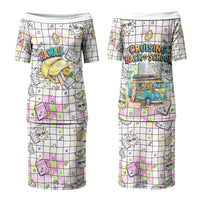 Hawaii Cruising Back To School Couples Matching Puletasi and Long Sleeve Button Shirt Grid Pattern With School Bag And Vintage Surf Van TS04 - Polynesian Pride