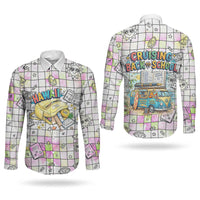 Hawaii Cruising Back To School Couples Matching Summer Maxi Dress and Long Sleeve Button Shirt Grid Pattern With School Bag And Vintage Surf Van TS04 - Polynesian Pride