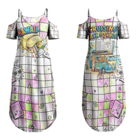 Hawaii Cruising Back To School Couples Matching Summer Maxi Dress and Long Sleeve Button Shirt Grid Pattern With School Bag And Vintage Surf Van TS04 - Polynesian Pride
