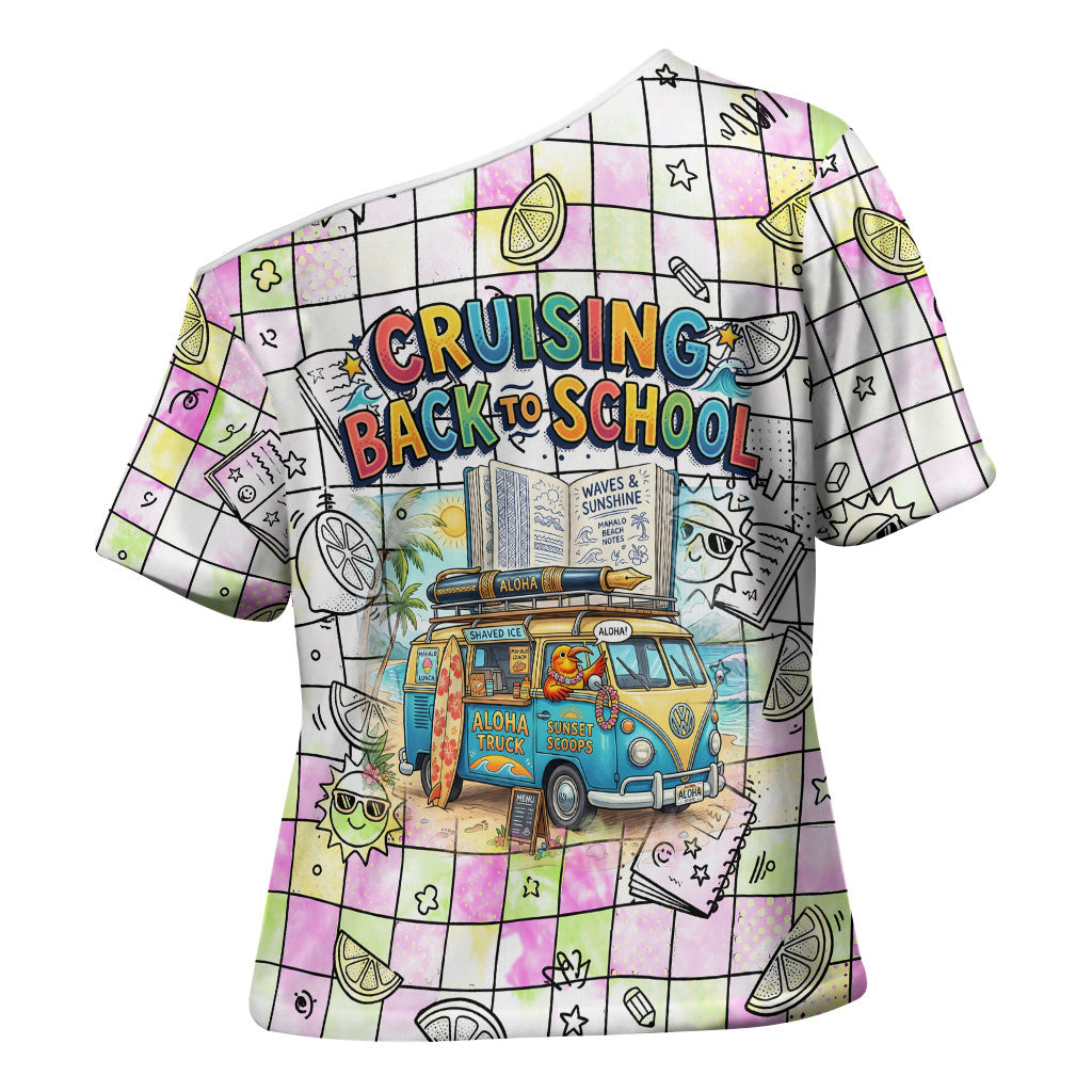 Hawaii Cruising Back To School Cross Shoulder Shirt Grid Pattern With School Bag And Vintage Surf Van TS04 - Polynesian Pride
