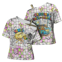 Hawaii Cruising Back To School Cross Shoulder Shirt Grid Pattern With School Bag And Vintage Surf Van TS04 - Polynesian Pride