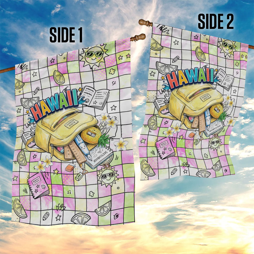 Hawaii Cruising Back To School Garden Flag Grid Pattern With School Bag And Vintage Surf Van TS04 - Polynesian Pride