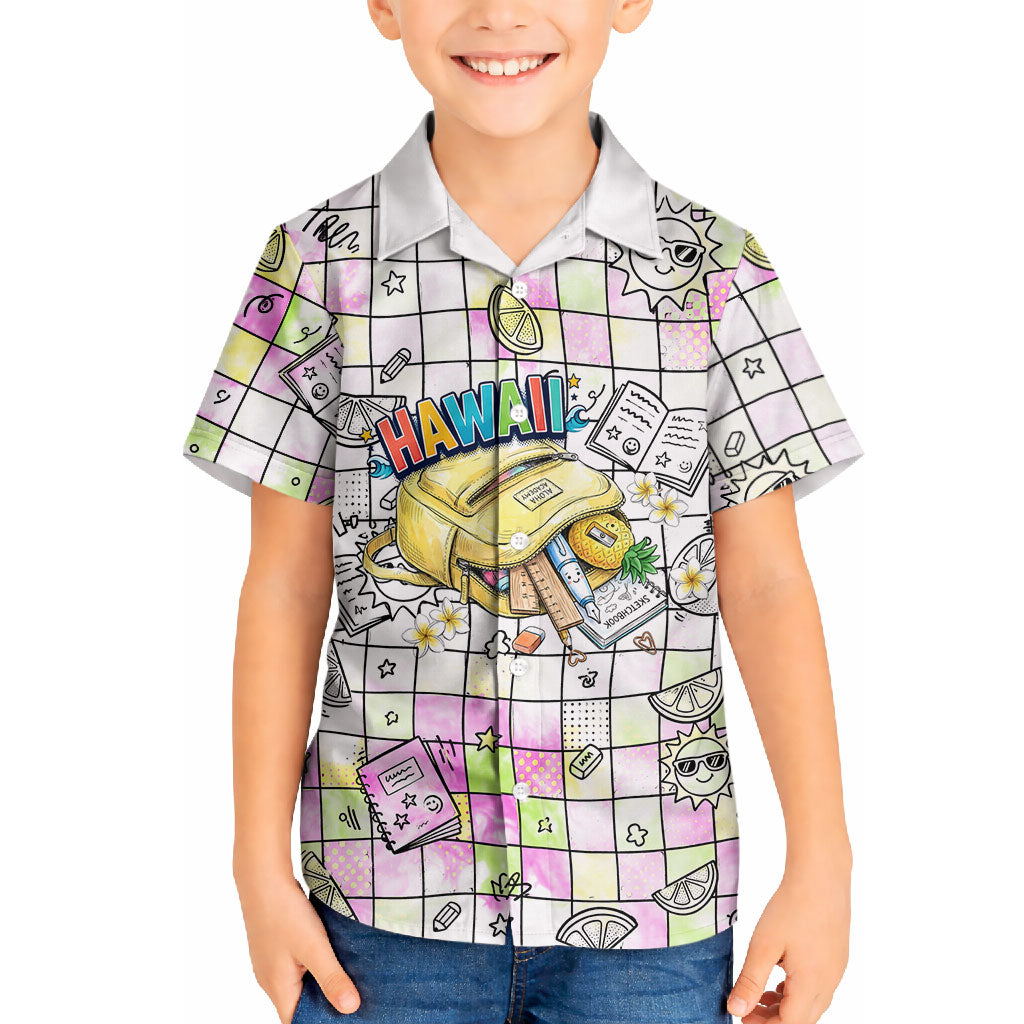 Hawaii Cruising Back To School Hawaiian Shirt Grid Pattern With School Bag And Vintage Surf Van TS04 - Polynesian Pride