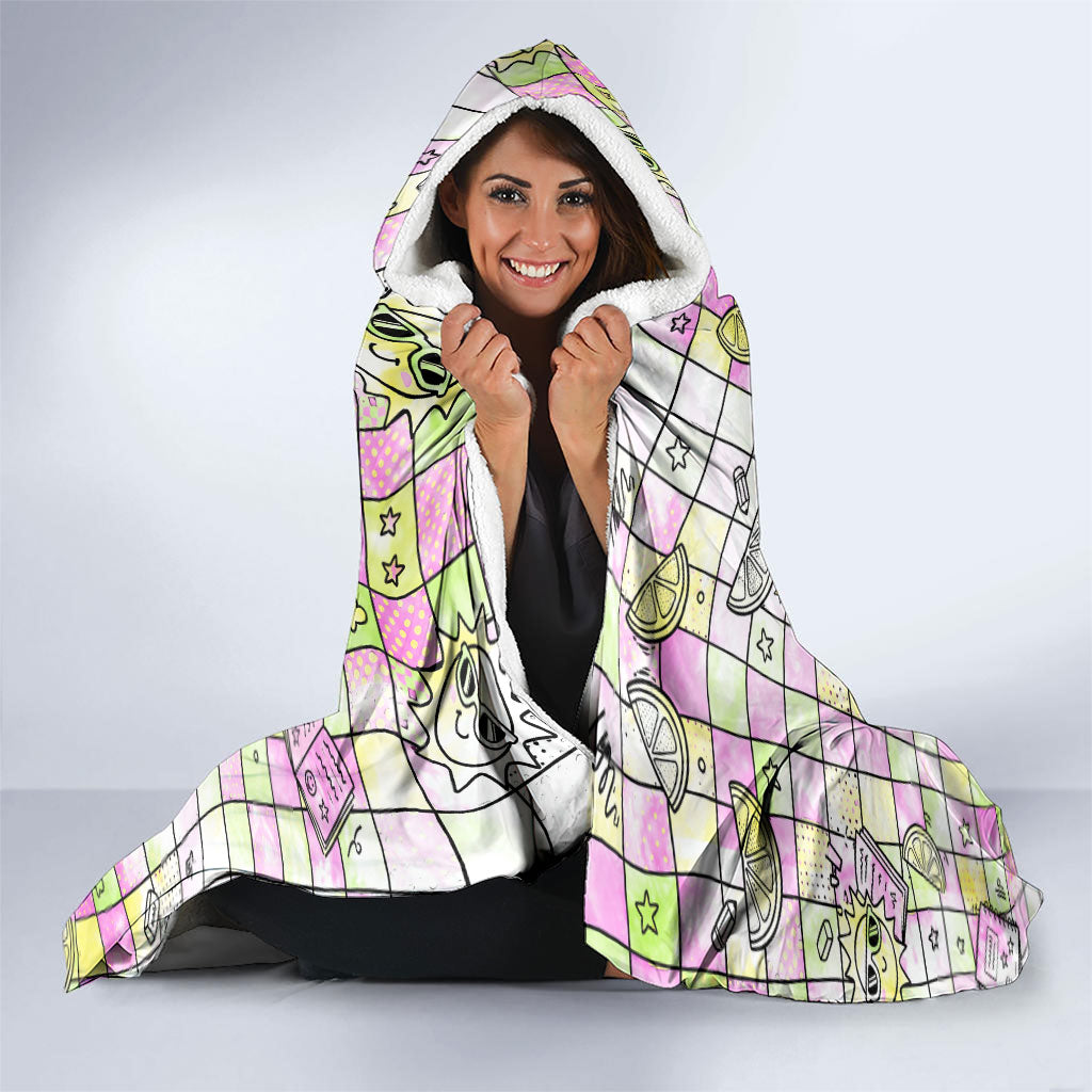 Hawaii Cruising Back To School Hooded Blanket Grid Pattern With School Bag And Vintage Surf Van TS04 - Polynesian Pride
