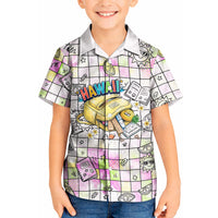 Hawaii Cruising Back To School Kid Hawaiian Shirt Grid Pattern With School Bag And Vintage Surf Van TS04 Kid White Yellow - Polynesian Pride
