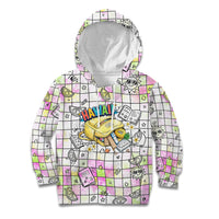 Hawaii Cruising Back To School Kid Hoodie Grid Pattern With School Bag And Vintage Surf Van TS04 Hoodie White Yellow - Polynesian Pride