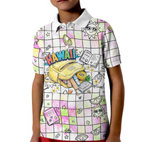 Hawaii Cruising Back To School Kid Polo Shirt Grid Pattern With School Bag And Vintage Surf Van TS04 Kid White Yellow - Polynesian Pride