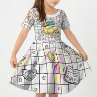 Hawaii Cruising Back To School Kid Short Sleeve Dress Grid Pattern With School Bag And Vintage Surf Van TS04 KID White Yellow - Polynesian Pride