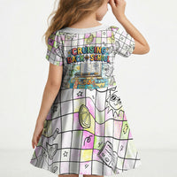 Hawaii Cruising Back To School Kid Short Sleeve Dress Grid Pattern With School Bag And Vintage Surf Van TS04 - Polynesian Pride