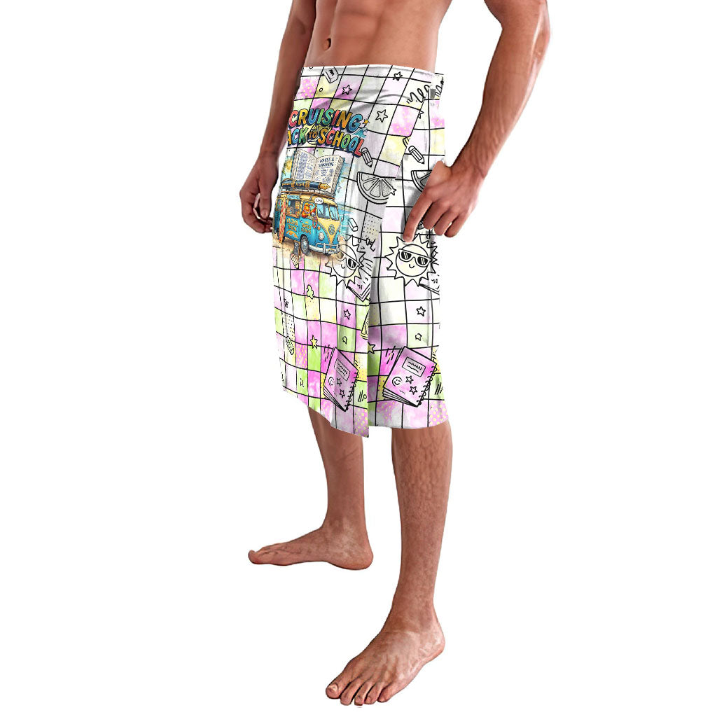 Hawaii Cruising Back To School Lavalava Grid Pattern With School Bag And Vintage Surf Van TS04 - Polynesian Pride