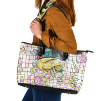 Hawaii Cruising Back To School Leather Tote Bag Grid Pattern With School Bag And Vintage Surf Van TS04 White Yellow - Polynesian Pride