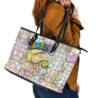 Hawaii Cruising Back To School Leather Tote Bag Grid Pattern With School Bag And Vintage Surf Van TS04 - Polynesian Pride