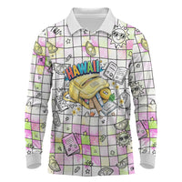 Hawaii Cruising Back To School Long Sleeve Polo Shirt Grid Pattern With School Bag And Vintage Surf Van TS04 White Yellow - Polynesian Pride