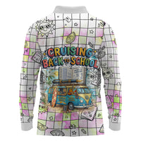 Hawaii Cruising Back To School Long Sleeve Polo Shirt Grid Pattern With School Bag And Vintage Surf Van TS04 - Polynesian Pride