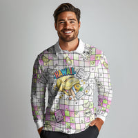 Hawaii Cruising Back To School Long Sleeve Polo Shirt Grid Pattern With School Bag And Vintage Surf Van TS04 - Polynesian Pride