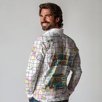 Hawaii Cruising Back To School Long Sleeve Polo Shirt Grid Pattern With School Bag And Vintage Surf Van TS04 - Polynesian Pride
