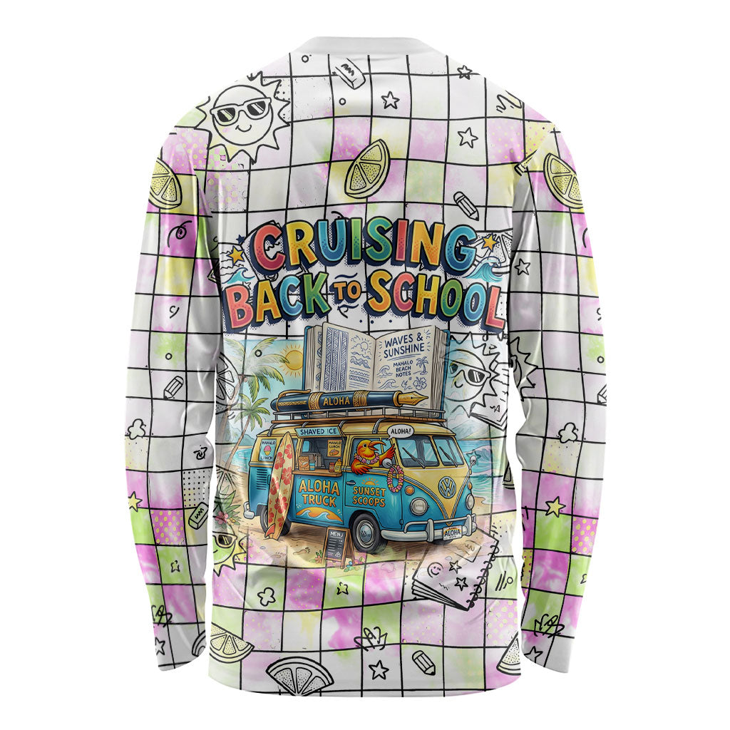 Hawaii Cruising Back To School Long Sleeve Shirt Grid Pattern With School Bag And Vintage Surf Van TS04 - Polynesian Pride