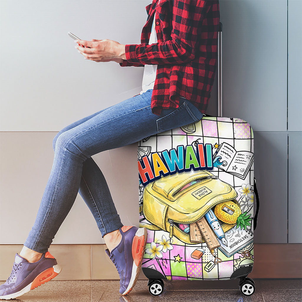 Hawaii Cruising Back To School Luggage Cover Grid Pattern With School Bag And Vintage Surf Van TS04 - Polynesian Pride