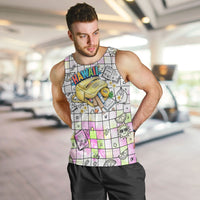 Hawaii Cruising Back To School Men Tank Top Grid Pattern With School Bag And Vintage Surf Van TS04 White Yellow - Polynesian Pride