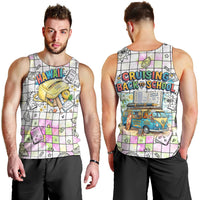 Hawaii Cruising Back To School Men Tank Top Grid Pattern With School Bag And Vintage Surf Van TS04 - Polynesian Pride