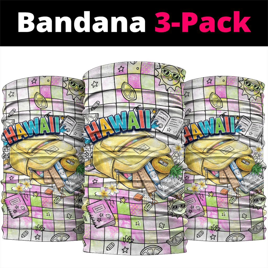 Hawaii Cruising Back To School Neck Gaiter Grid Pattern With School Bag And Vintage Surf Van TS04 package One Size: 25*50cm White Yellow - Polynesian Pride