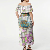 Hawaii Cruising Back To School Off Shoulder Maxi Dress Grid Pattern With School Bag And Vintage Surf Van TS04 - Polynesian Pride