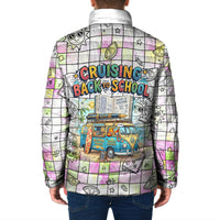 Hawaii Cruising Back To School Padded Jacket Grid Pattern With School Bag And Vintage Surf Van TS04 - Polynesian Pride