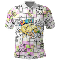 Hawaii Cruising Back To School Polo Shirt Grid Pattern With School Bag And Vintage Surf Van TS04 White Yellow - Polynesian Pride
