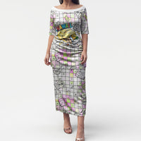 Hawaii Cruising Back To School Puletasi Grid Pattern With School Bag And Vintage Surf Van TS04 Long Dress White Yellow - Polynesian Pride