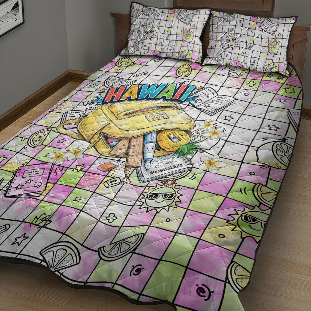 Hawaii Cruising Back To School Quilt Bed Set Grid Pattern With School Bag And Vintage Surf Van TS04 - Polynesian Pride