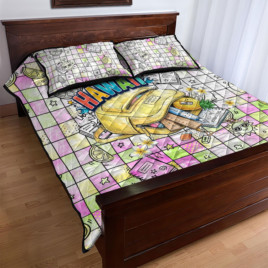 Hawaii Cruising Back To School Quilt Bed Set Grid Pattern With School Bag And Vintage Surf Van TS04 - Polynesian Pride
