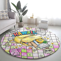 Hawaii Cruising Back To School Round Carpet Grid Pattern With School Bag And Vintage Surf Van TS04 - Polynesian Pride