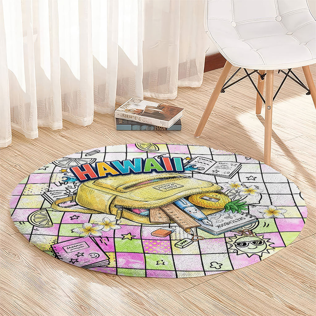 Hawaii Cruising Back To School Round Carpet Grid Pattern With School Bag And Vintage Surf Van TS04 - Polynesian Pride