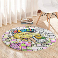 Hawaii Cruising Back To School Round Carpet Grid Pattern With School Bag And Vintage Surf Van TS04 - Polynesian Pride