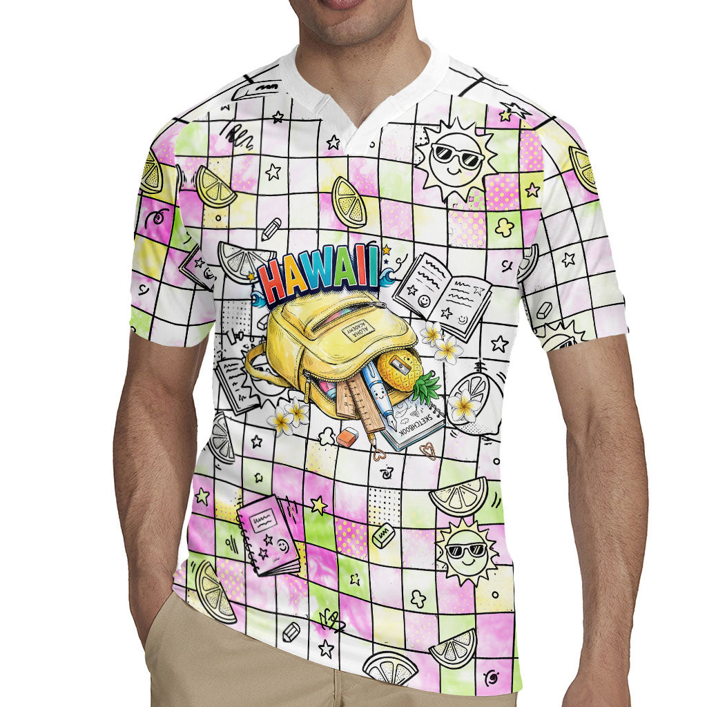 Hawaii Cruising Back To School Rugby Jersey Grid Pattern With School Bag And Vintage Surf Van TS04 - Polynesian Pride