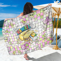Hawaii Cruising Back To School Sarong Grid Pattern With School Bag And Vintage Surf Van TS04 One Size 44 x 66 inches White Yellow - Polynesian Pride