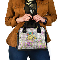Hawaii Cruising Back To School Shoulder Handbag Grid Pattern With School Bag And Vintage Surf Van TS04 - Polynesian Pride