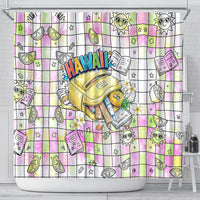 Hawaii Cruising Back To School Shower Curtain Grid Pattern With School Bag And Vintage Surf Van TS04 - Polynesian Pride