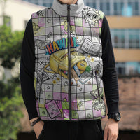 Hawaii Cruising Back To School Sleeveless Puffer Jacket Grid Pattern With School Bag And Vintage Surf Van TS04 - Polynesian Pride