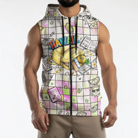 Hawaii Cruising Back To School Sleeveless Zip Hoodie Grid Pattern With School Bag And Vintage Surf Van TS04 - Polynesian Pride
