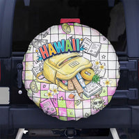 Hawaii Cruising Back To School Spare Tire Cover Grid Pattern With School Bag And Vintage Surf Van TS04 No hole White Yellow - Polynesian Pride