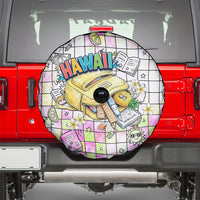 Hawaii Cruising Back To School Spare Tire Cover Grid Pattern With School Bag And Vintage Surf Van TS04 - Polynesian Pride