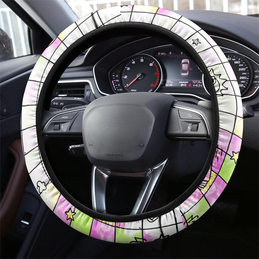Hawaii Cruising Back To School Steering Wheel Cover Grid Pattern With School Bag And Vintage Surf Van TS04 - Polynesian Pride