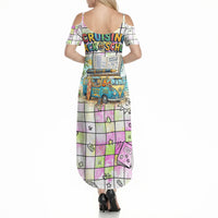 Hawaii Cruising Back To School Summer Maxi Dress Grid Pattern With School Bag And Vintage Surf Van TS04 - Polynesian Pride
