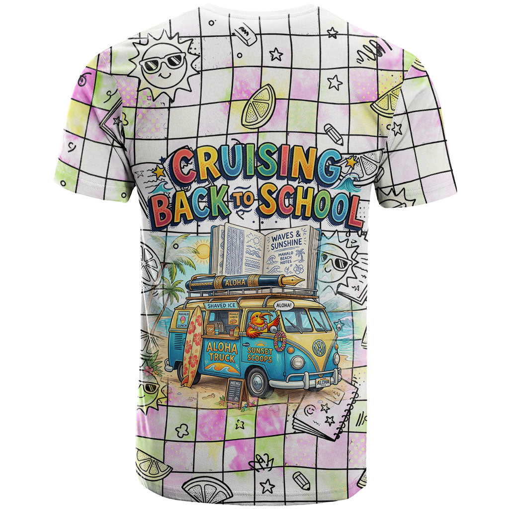 Hawaii Cruising Back To School T Shirt Grid Pattern With School Bag And Vintage Surf Van TS04 - Polynesian Pride