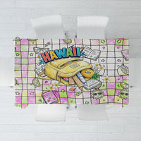 Hawaii Cruising Back To School Tablecloth Grid Pattern With School Bag And Vintage Surf Van TS04 White Yellow - Polynesian Pride