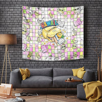 Hawaii Cruising Back To School Tapestry Grid Pattern With School Bag And Vintage Surf Van TS04 White Yellow - Polynesian Pride